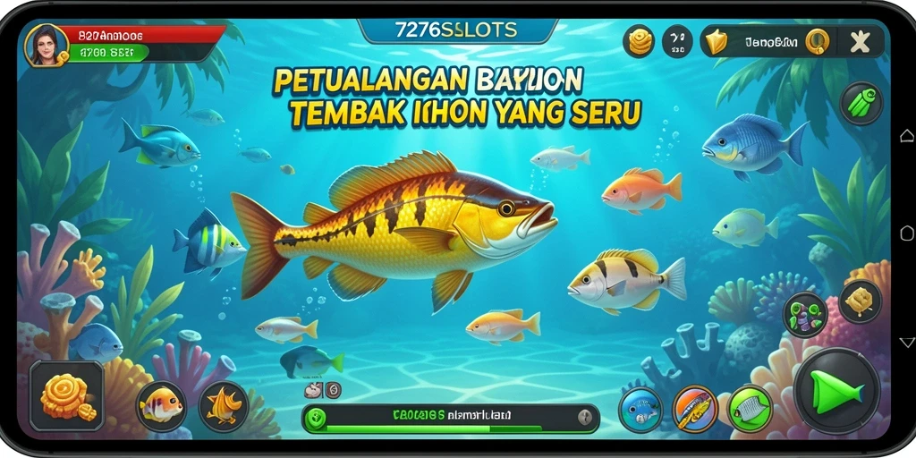 Screenshot gameplay 7276SLOTS menunjukkan aksi menembak ikan yang mendebarkan.