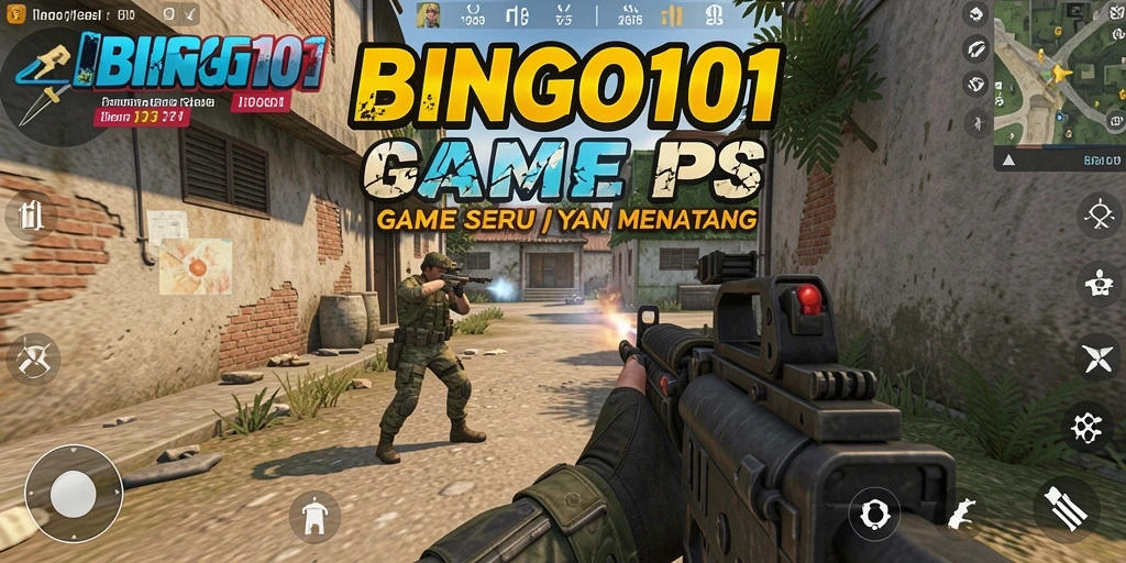 Screenshot utama BINGO101 menampilkan aksi tembak-menembak yang mendebarkan.