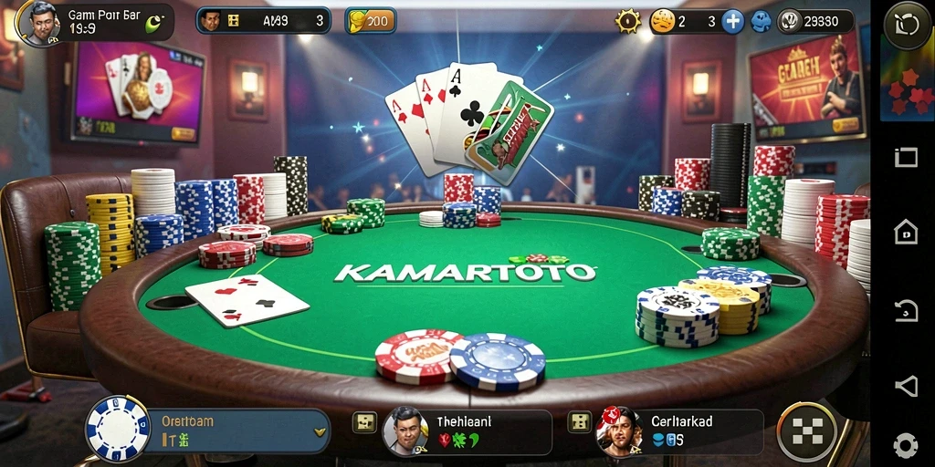 Gameplay seru Poker di KAMARTOTO dengan teman dan pemain lain.