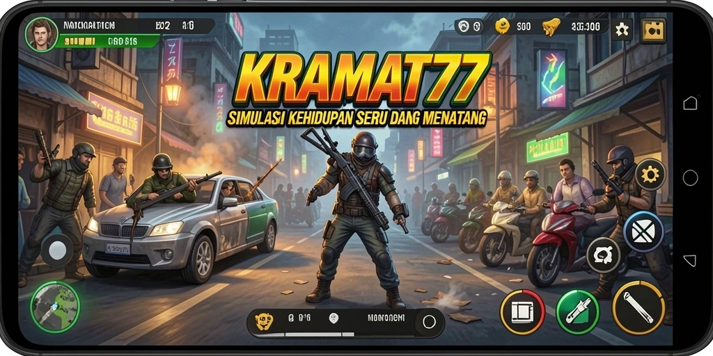 Gameplay KRAMAT77 menampilkan simulasi kehidupan yang seru.