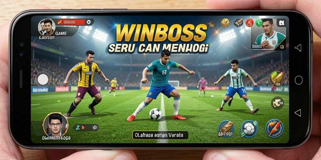 Screenshot gameplay WINBOSS yang menunjukkan aksi seru tim olahraga.